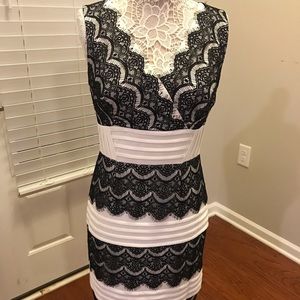 White Dress with Black Lace Overlay